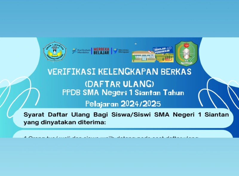 Persyaratan Verifikasi Kelengkapan Berkas (Daftar Ulang) PPDB SMAN 1 Siantan